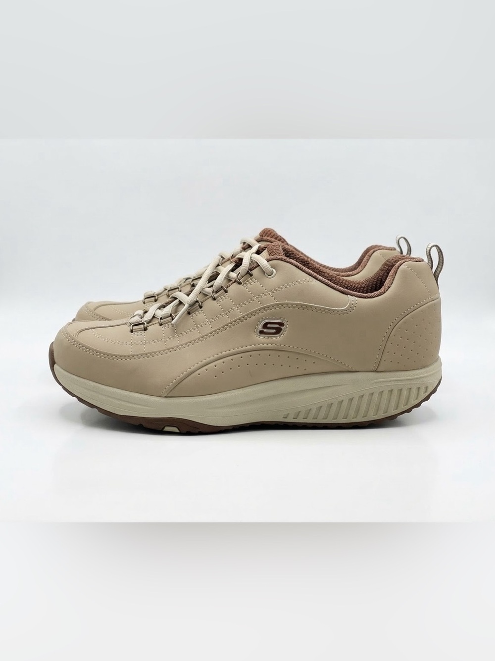 Skechers Men’s Taupe and Brown Lace-Up Casual Sneakers